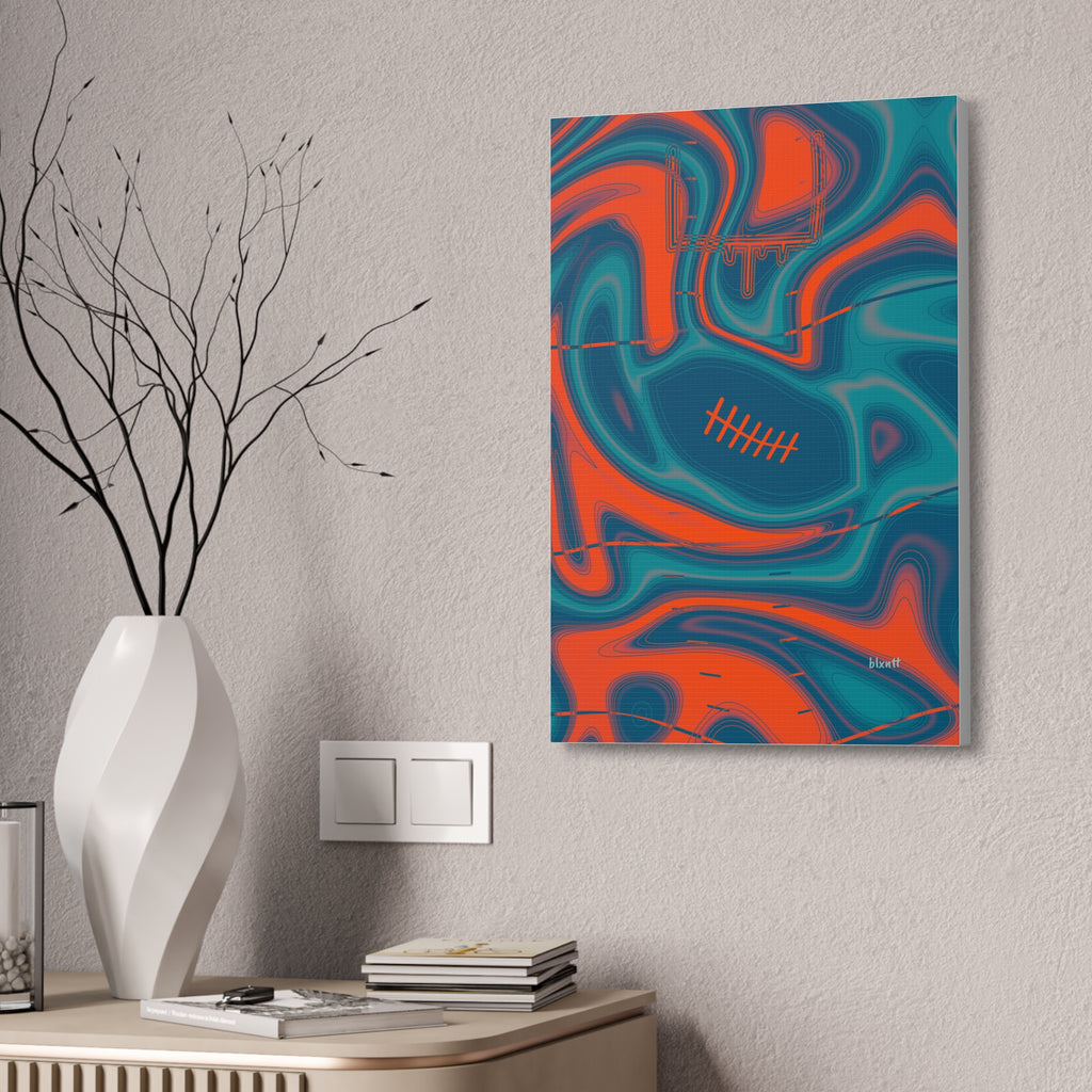Aqua & Orange Trippy Football Glossy Canvas