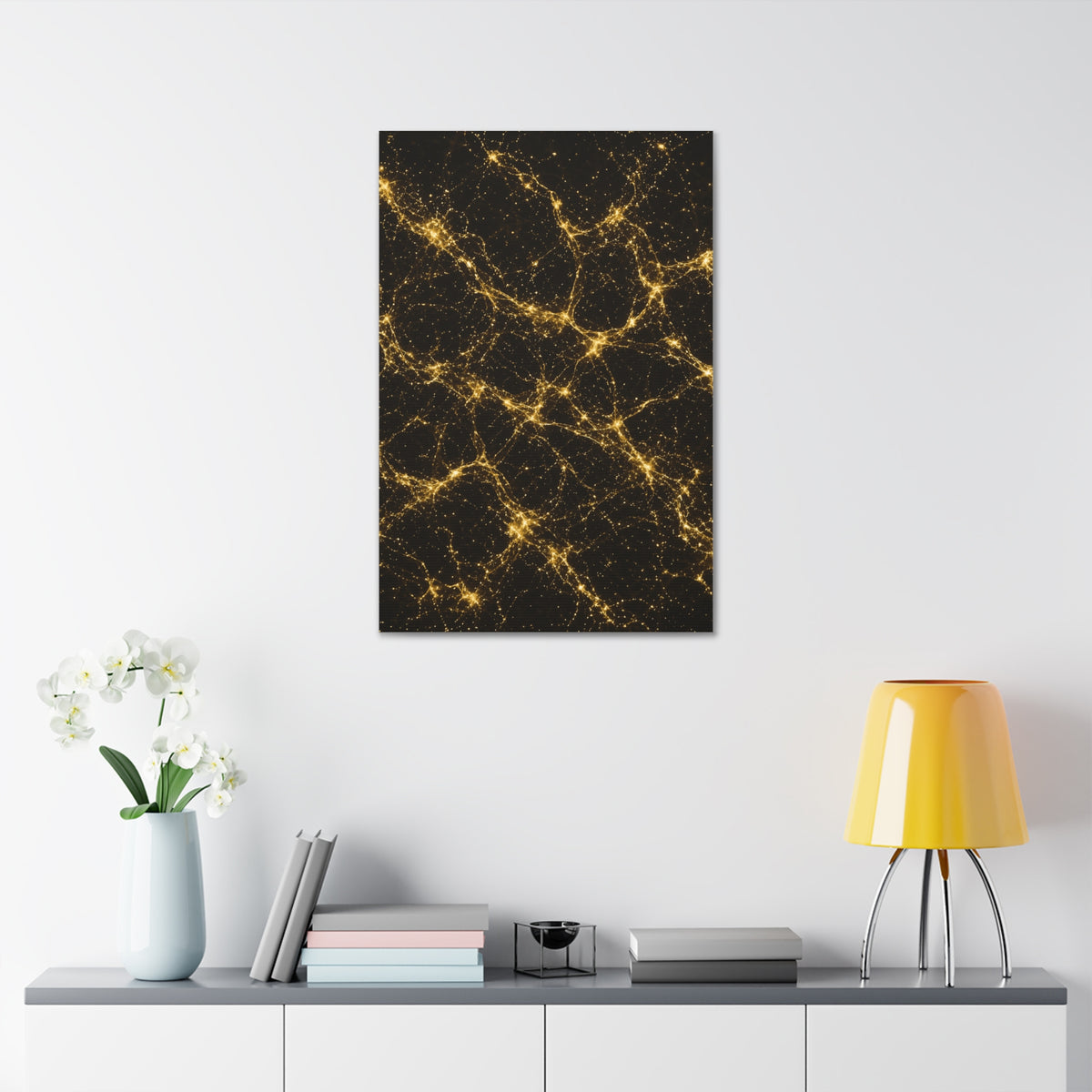 Neon Mycelium - Gold Filigree Glossy Canvas