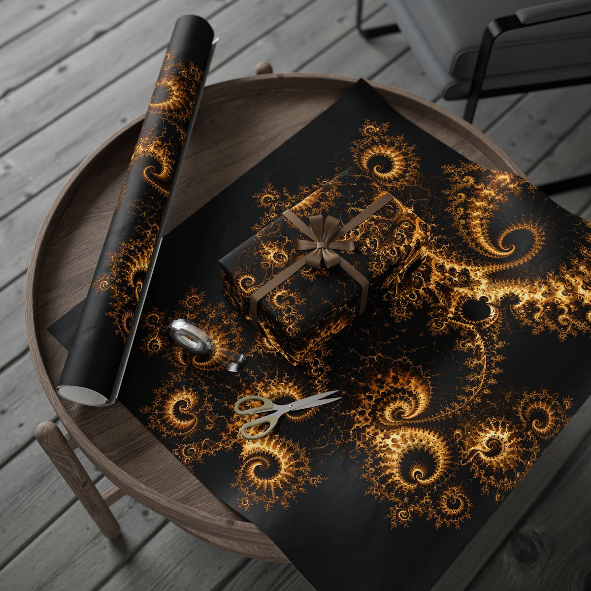 Copper Infinity - Gold on Black Wrapping Paper