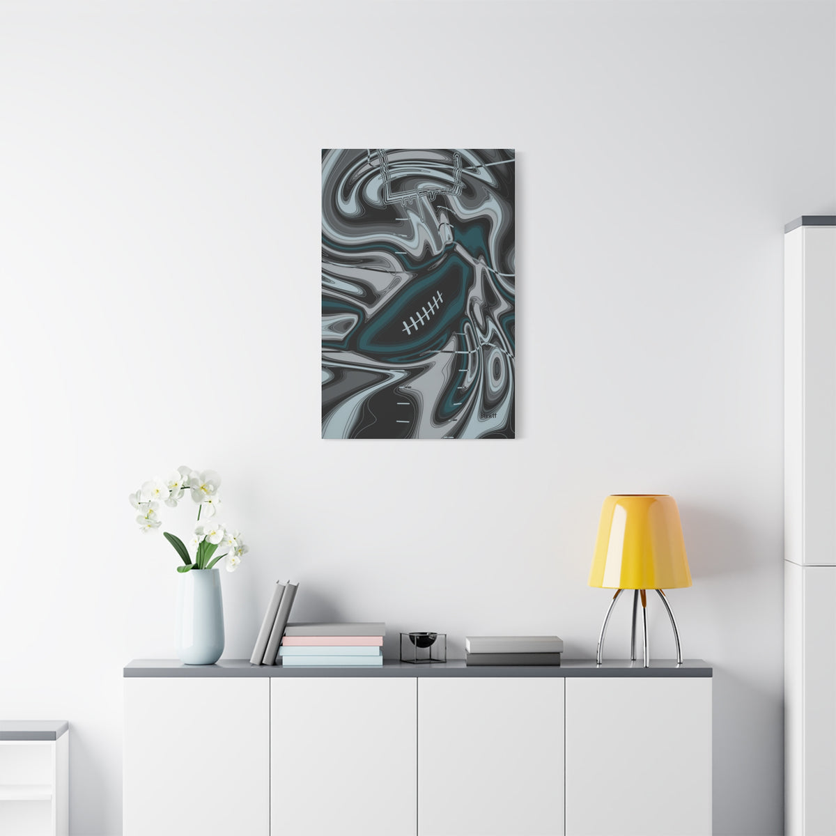 Midnight Green & Silver Trippy Football Canvas