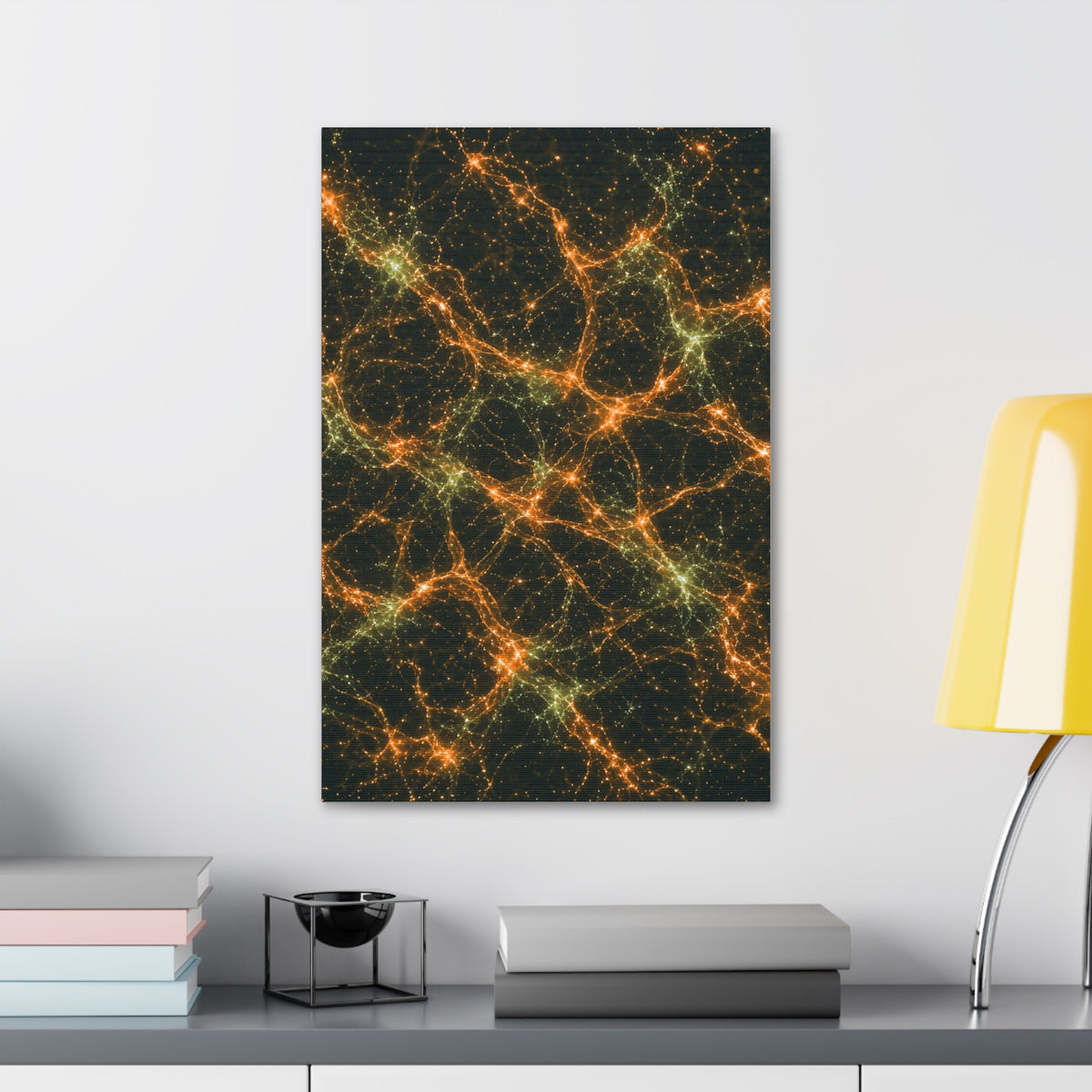 Neon Mycelium - Electric Tangerine Teal Glossy Canvas