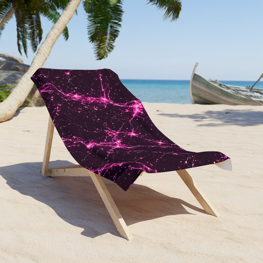 Neon Mycelium - Hot Pink Pulse Beach Towel