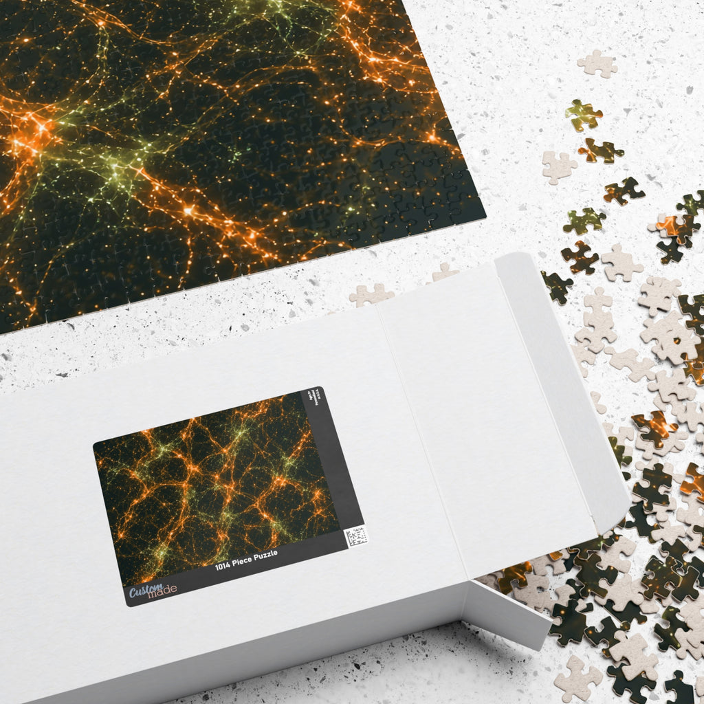 Neon Mycelium - Electric Tangerine Teal Jigsaw Puzzle
