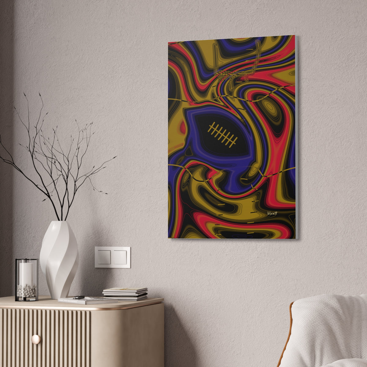 Purple, Black & Gold Trippy Football Glossy Canvas