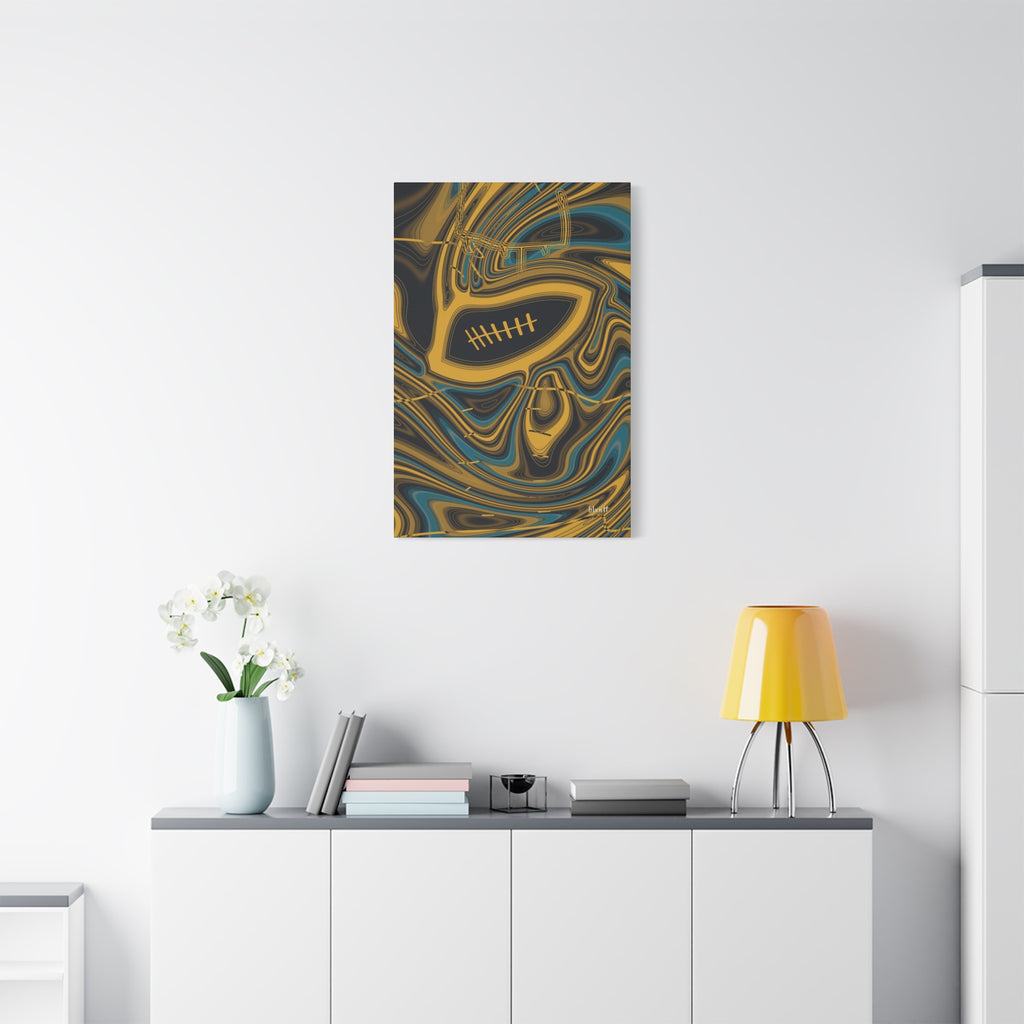 Black, Gold & Teal Trippy Football Canvas