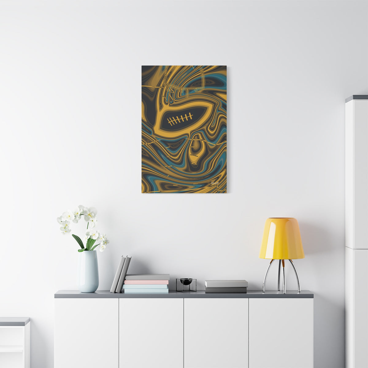 Black, Gold & Teal Trippy Football Canvas
