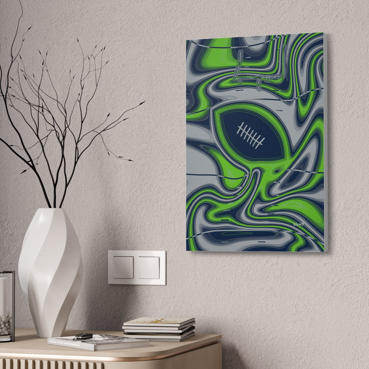 Navy & Neon Green Trippy Football Glossy Canvas