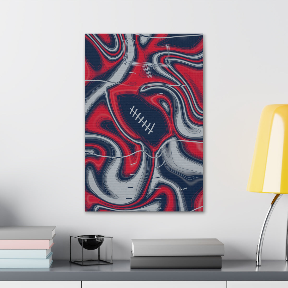 Navy, Red & Silver Trippy Football Glossy Canvas