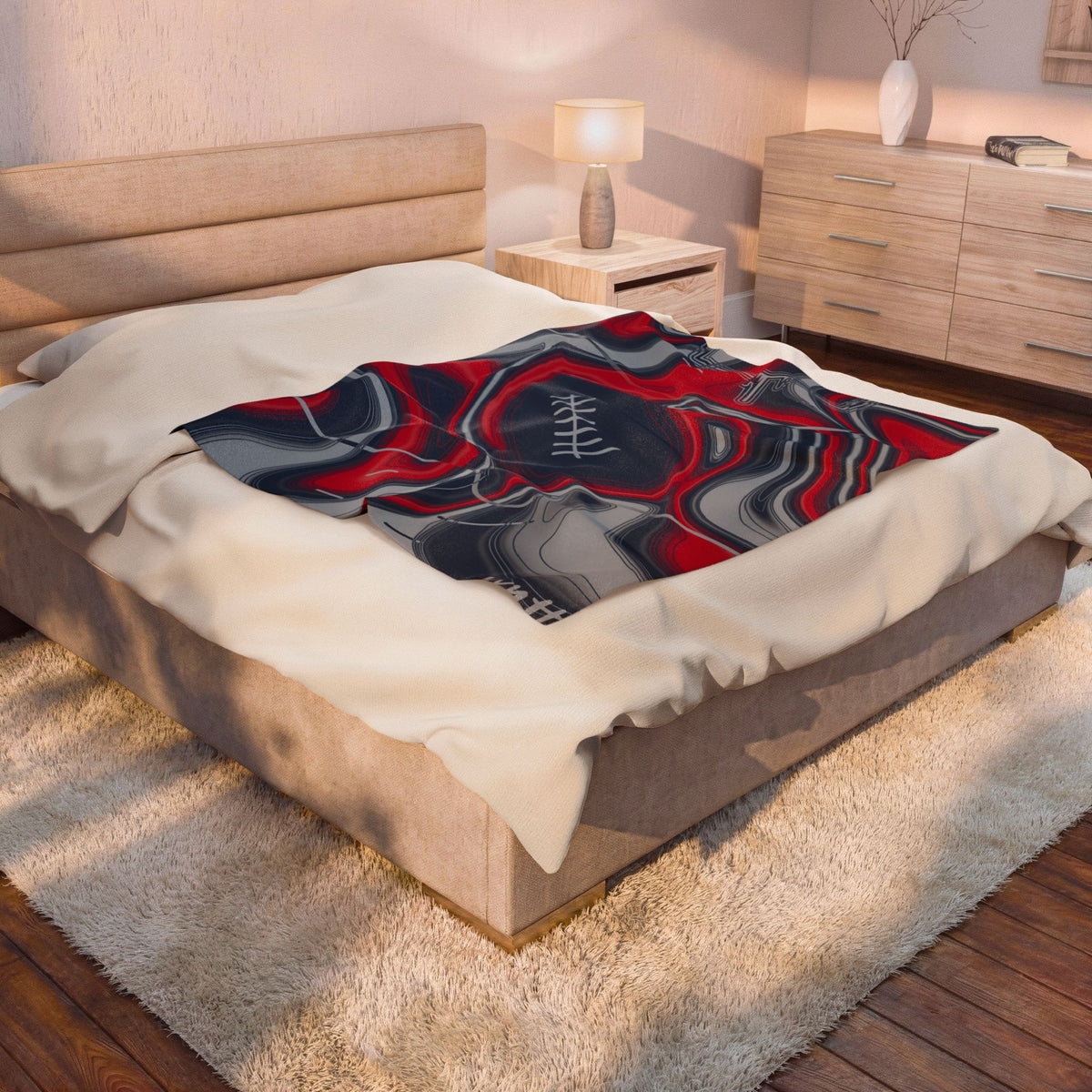 Navy, Red & Silver Trippy Football Blanket