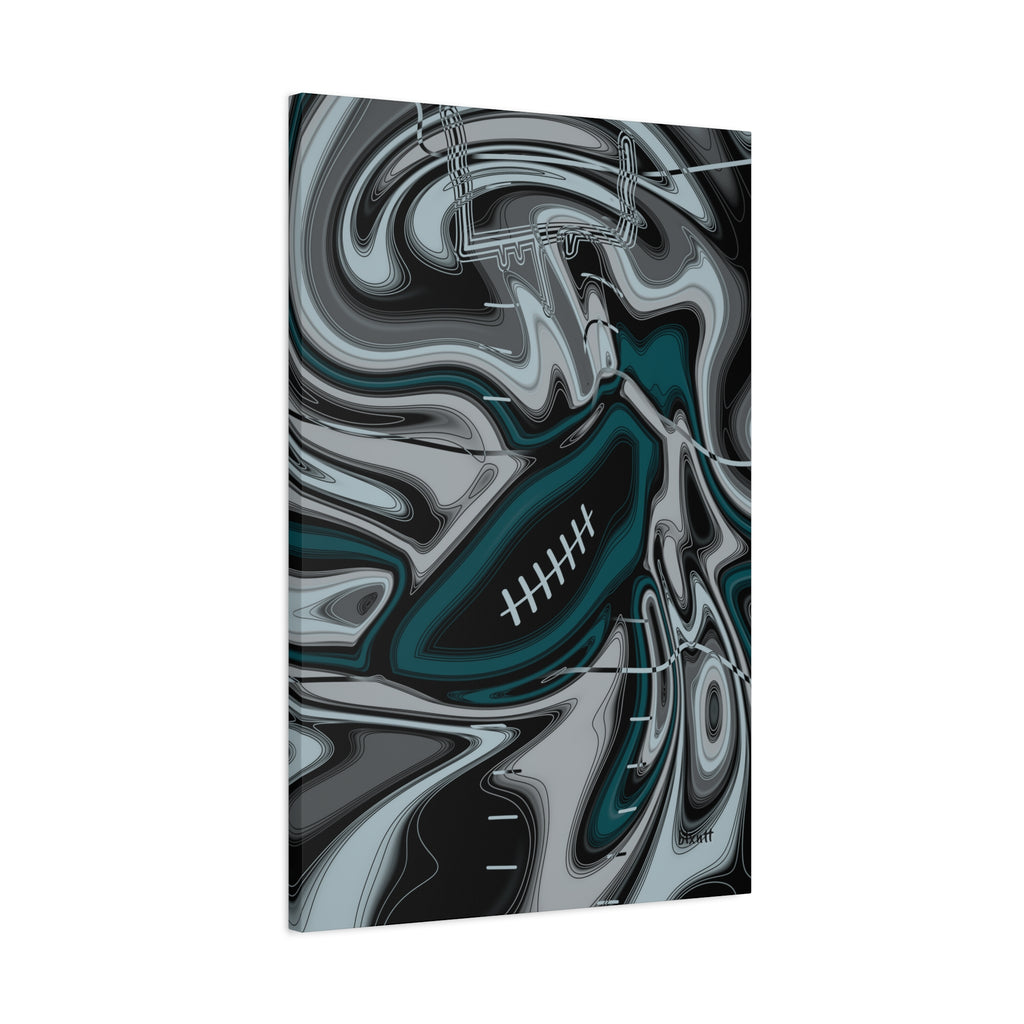 Midnight Green & Silver Trippy Football Canvas