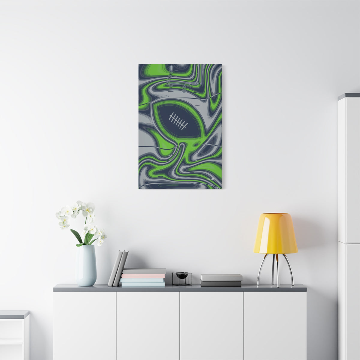 Navy & Neon Green Trippy Football Canvas