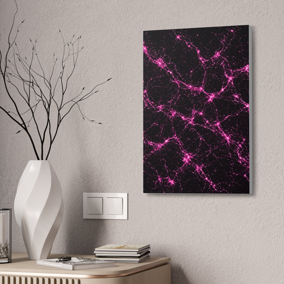 Neon Mycelium - Hot Pink Pulse Glossy Canvas