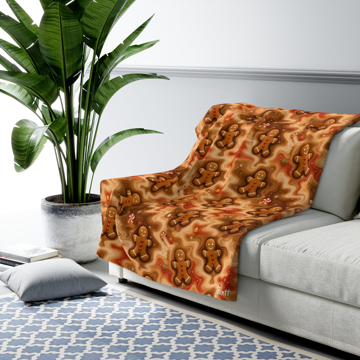 Gingerbread Trippy Christmas Sherpa Blanket