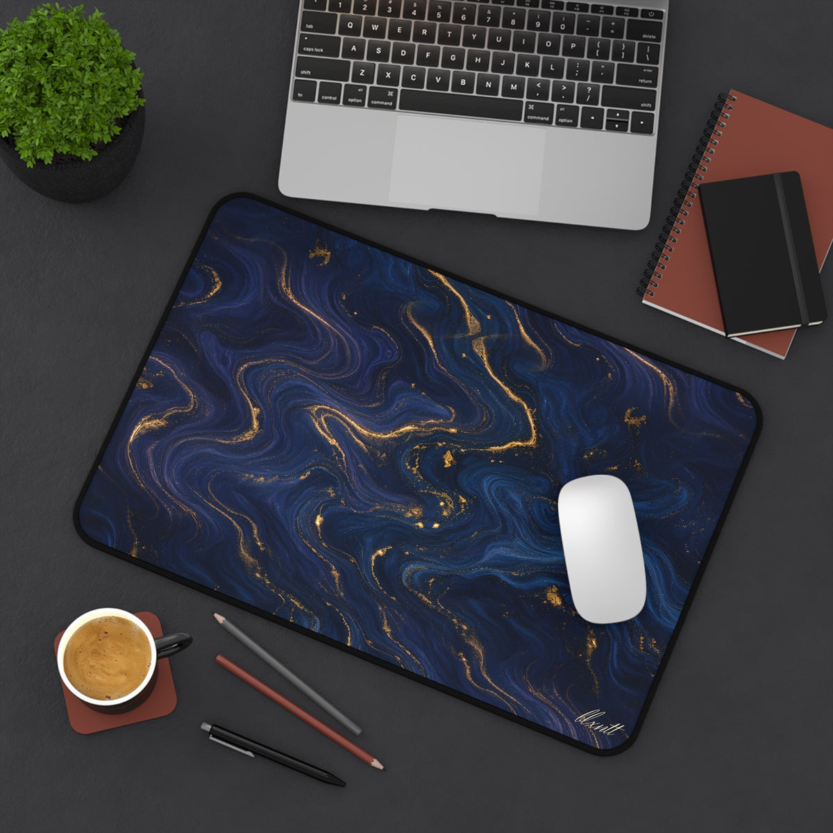 Navy & Gold Marble Desk Mat