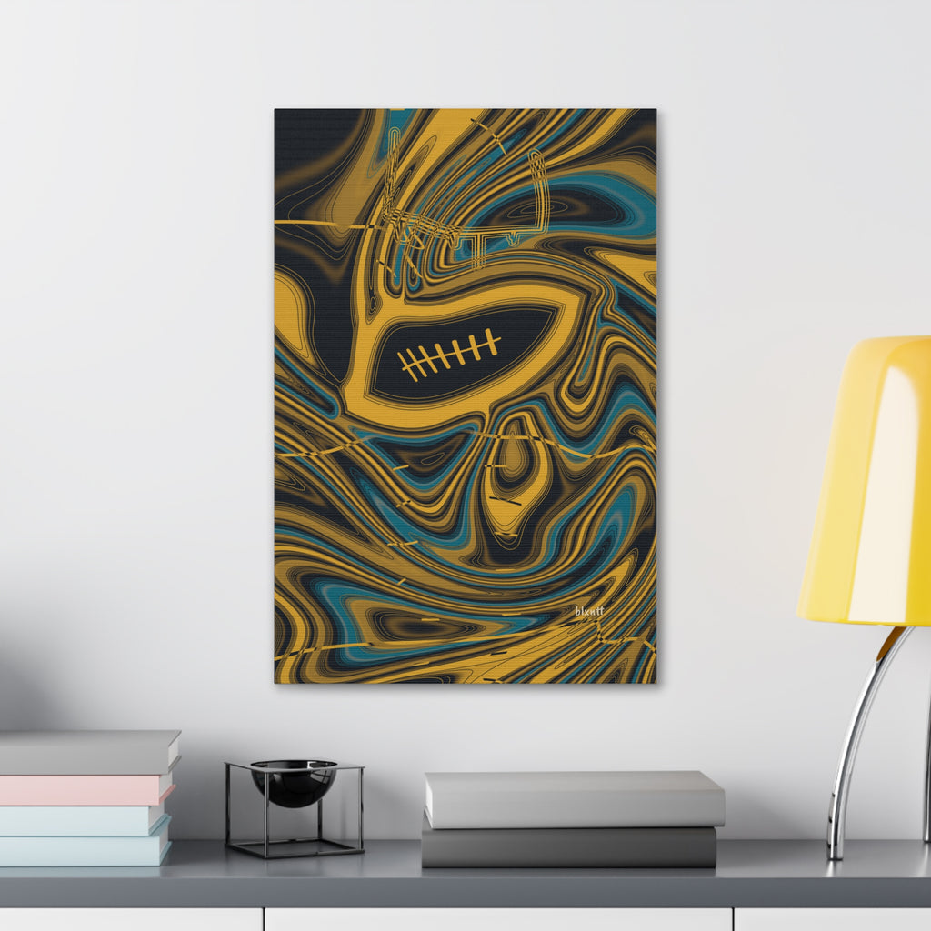 Black, Gold & Teal Trippy Football Glossy Canvas