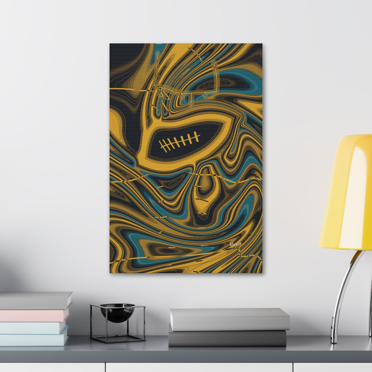 Black, Gold & Teal Trippy Football Glossy Canvas