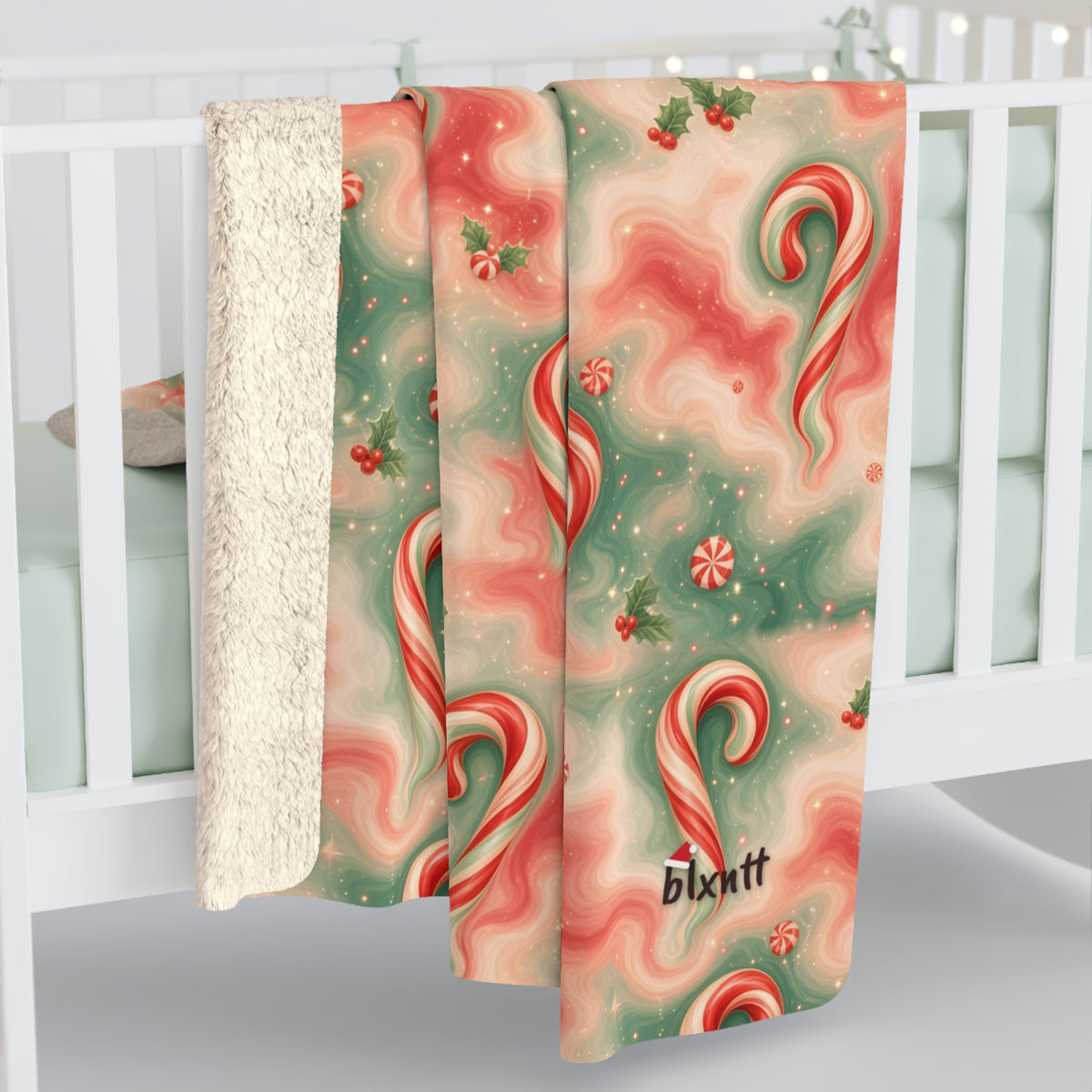 Candy Cane Trippy Christmas Sherpa Blanket