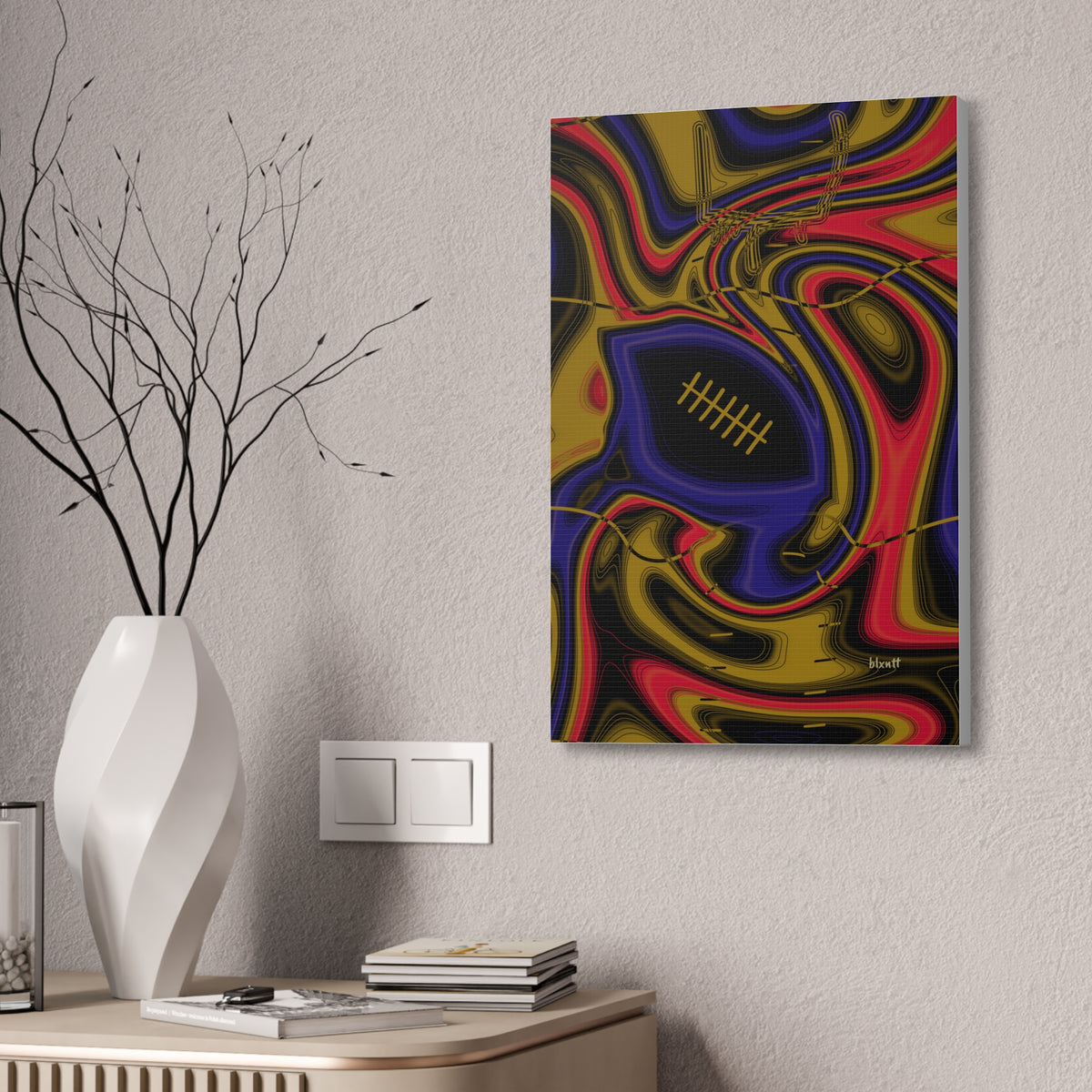 Purple, Black & Gold Trippy Football Glossy Canvas