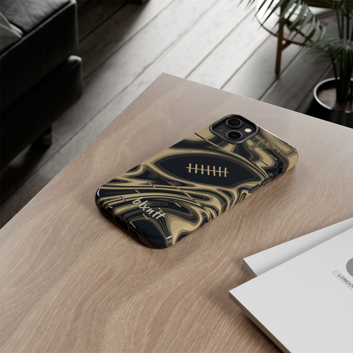 Old Gold & Black Trippy Football Phone Case