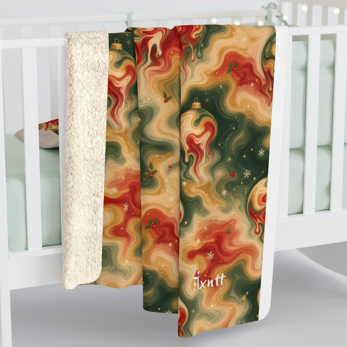 Melting Ornaments Trippy Christmas Sherpa Blanket