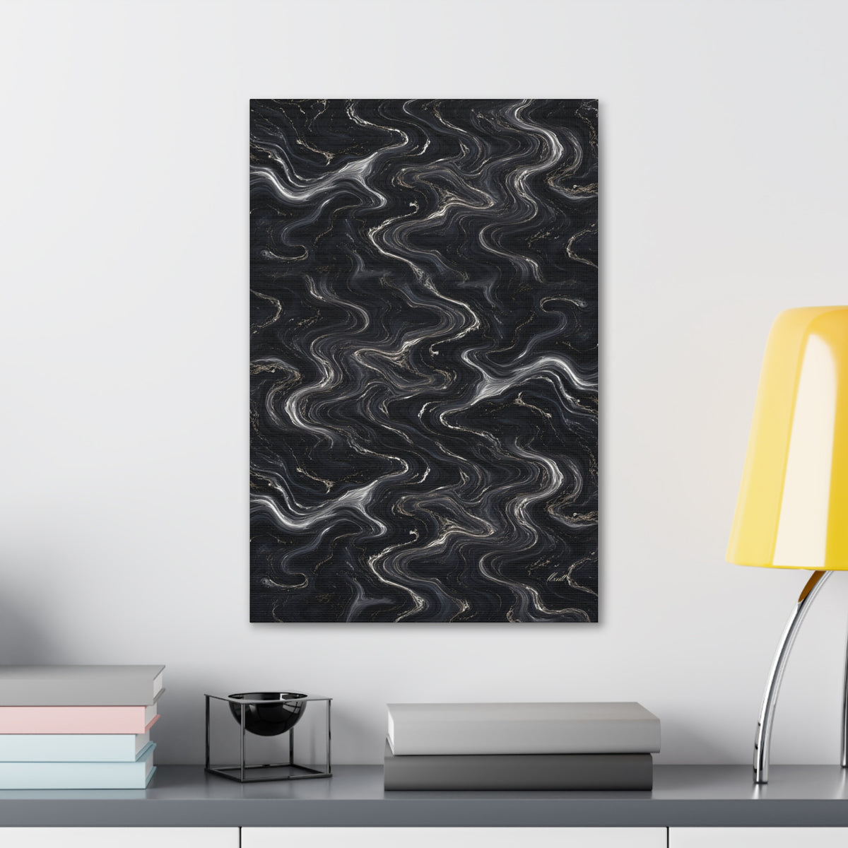 Black & Silver Marble Glossy Canvas