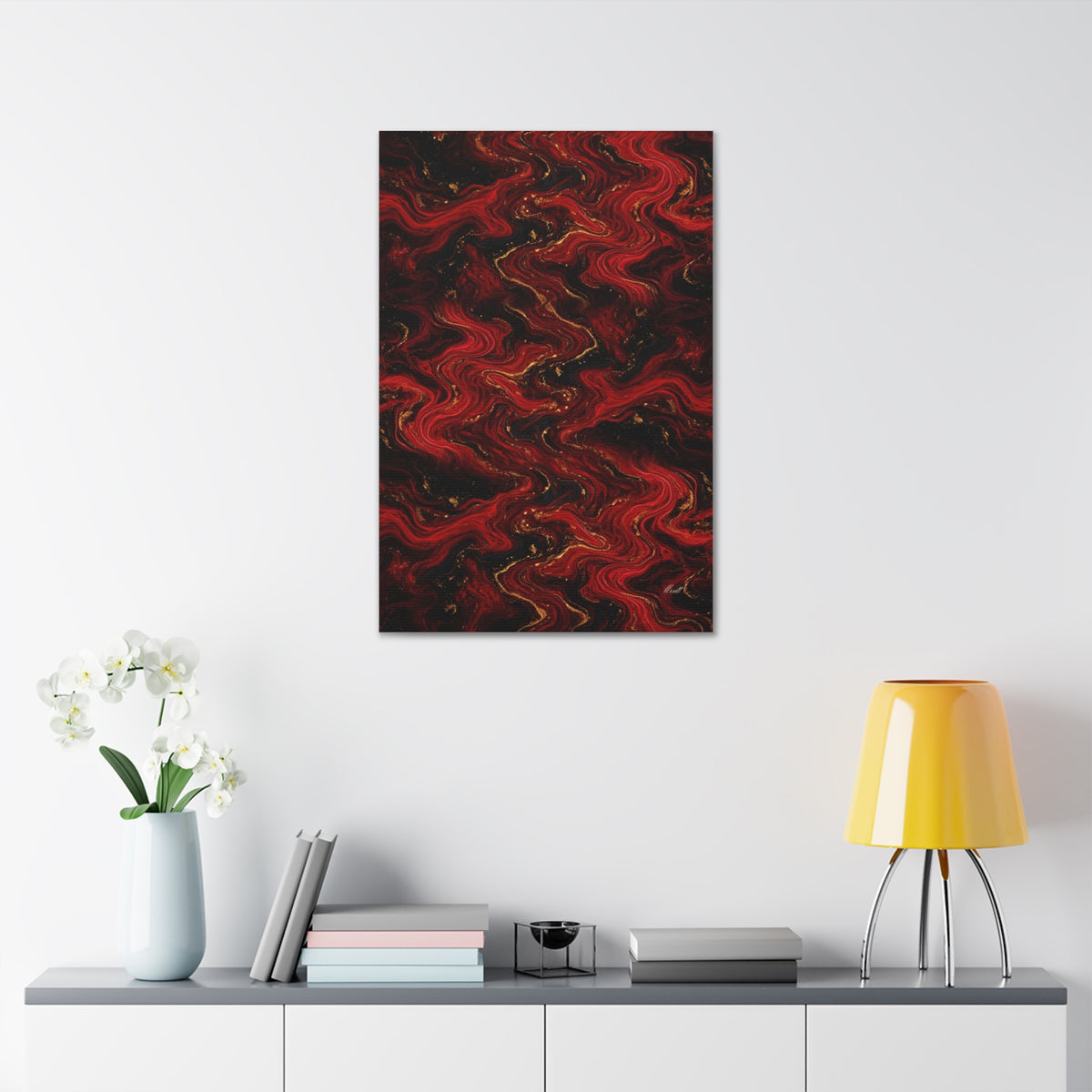 Red & Black Marble Glossy Canvas