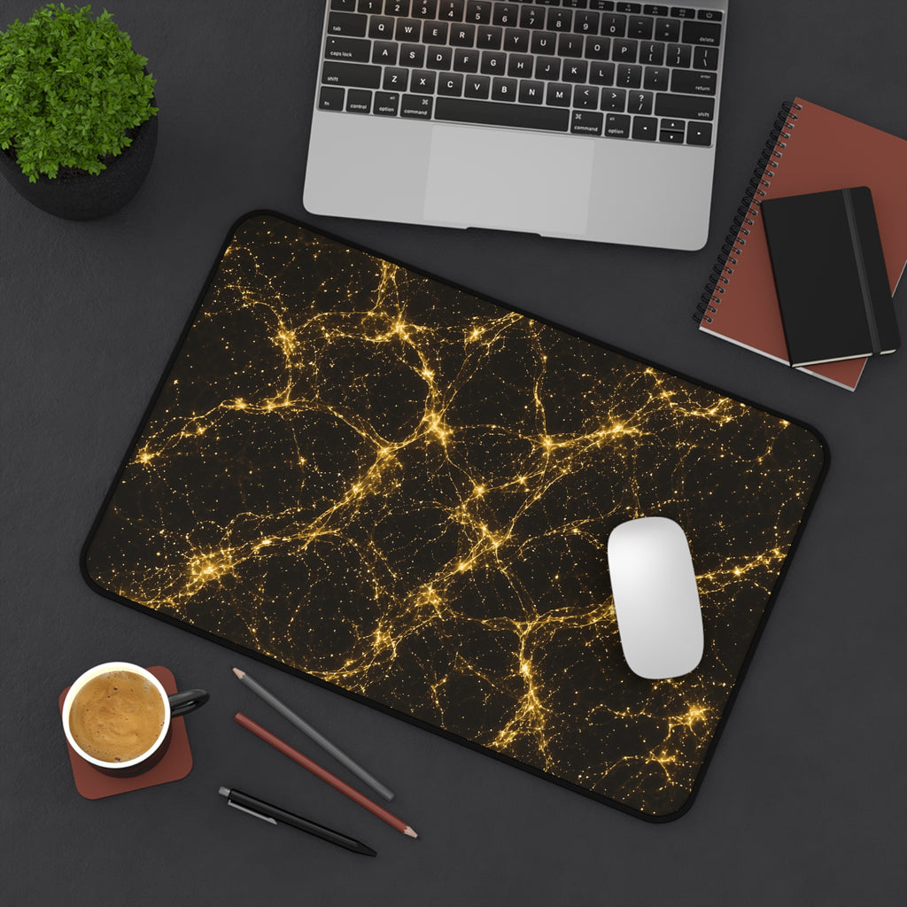 Neon Mycelium - Gold Filigree Desk Mat