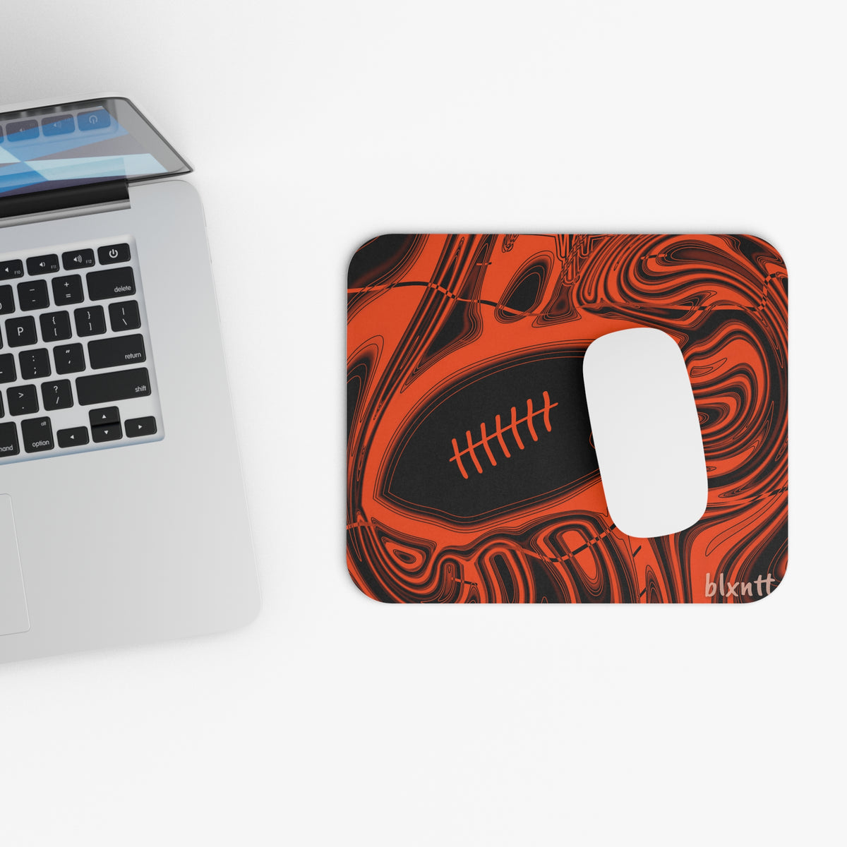 Orange & Black Trippy Football Mouse Pad