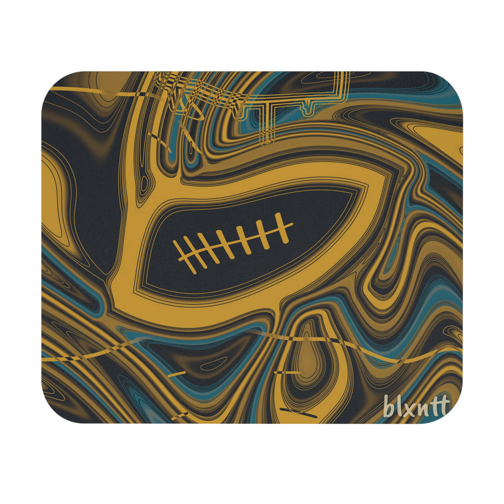 Black, Gold & Teal Trippy Football Mouse Pad