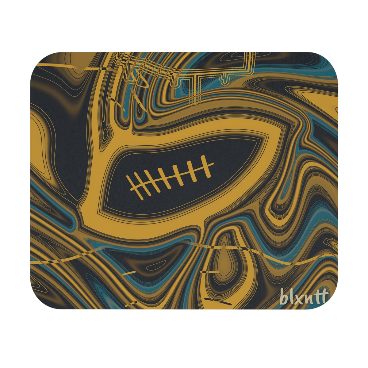 Black, Gold & Teal Trippy Football Mouse Pad