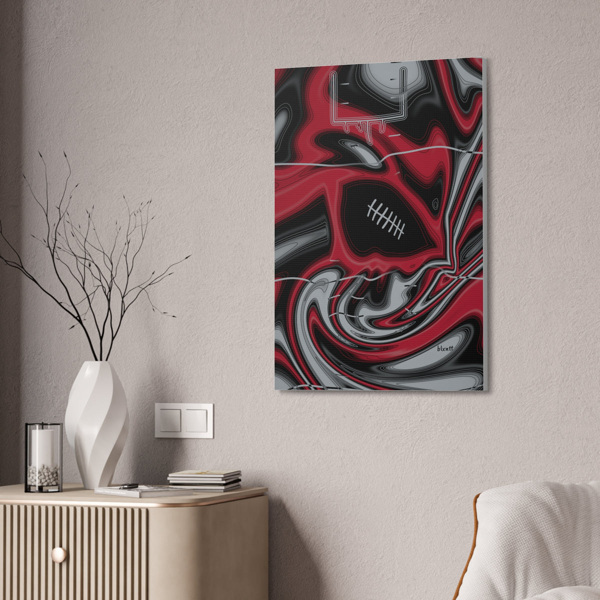 Red, Black & Silver Trippy Football Glossy Canvas