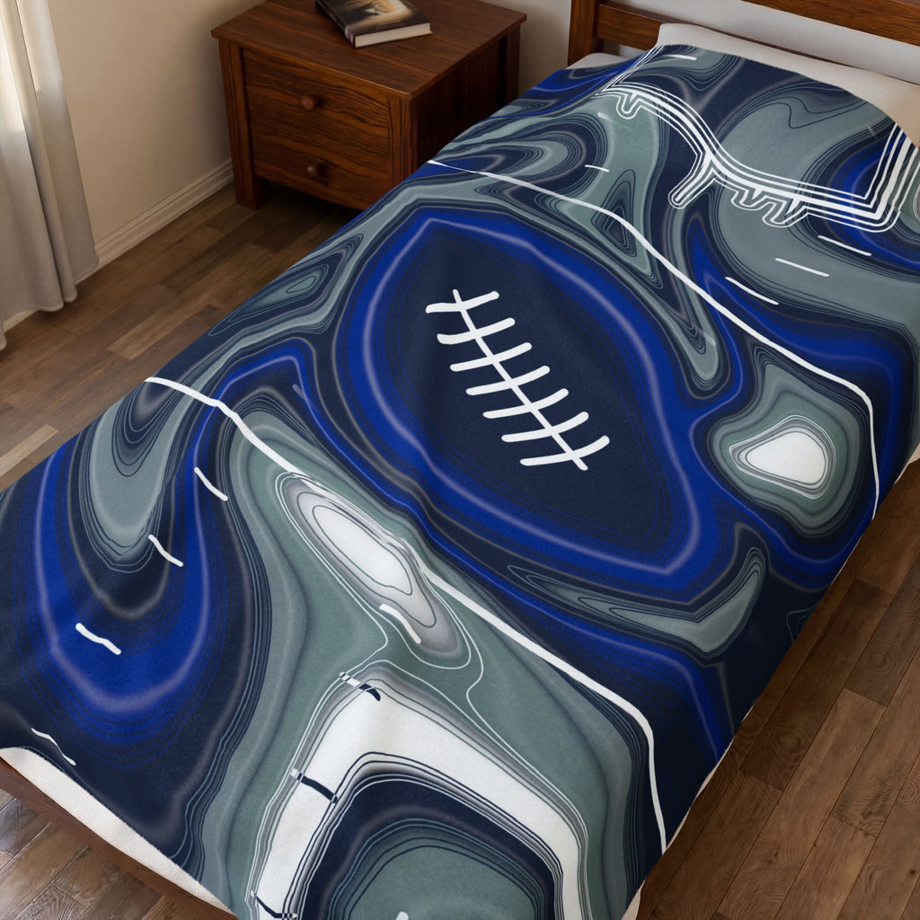 Royal Blue, Navy & Silver Trippy Football Blanket