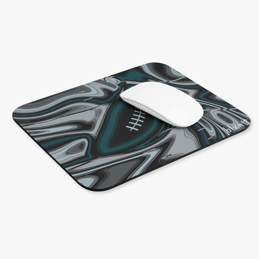 Midnight Green & Silver Trippy Football Mouse Pad