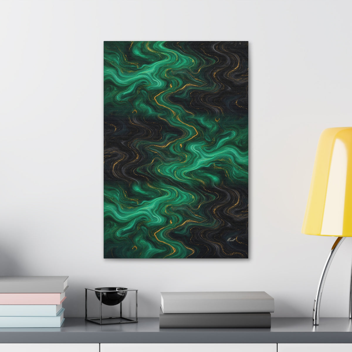 Emerald & Black Marble Glossy Canvas