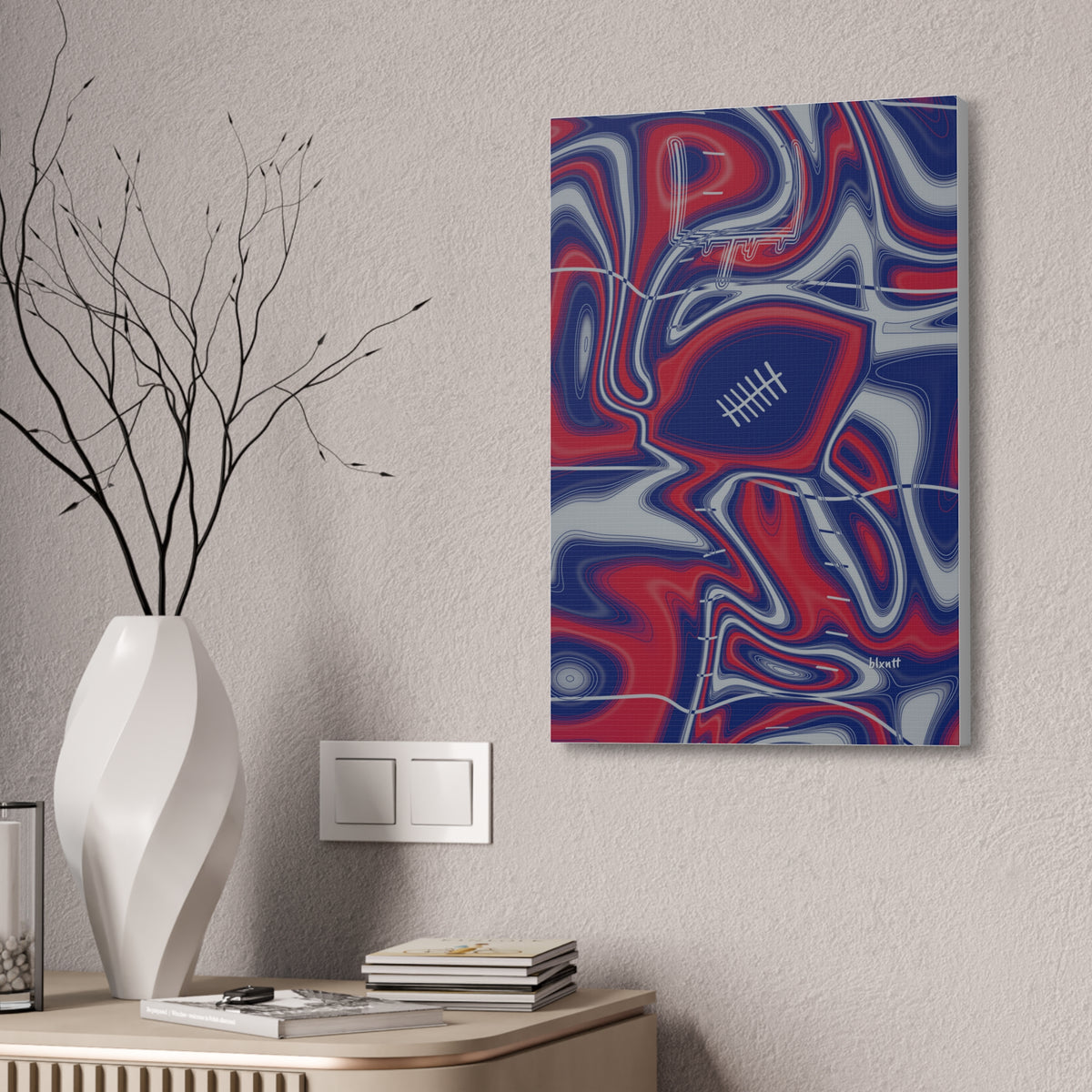Dark Blue, Red & Gray Trippy Football Glossy Canvas