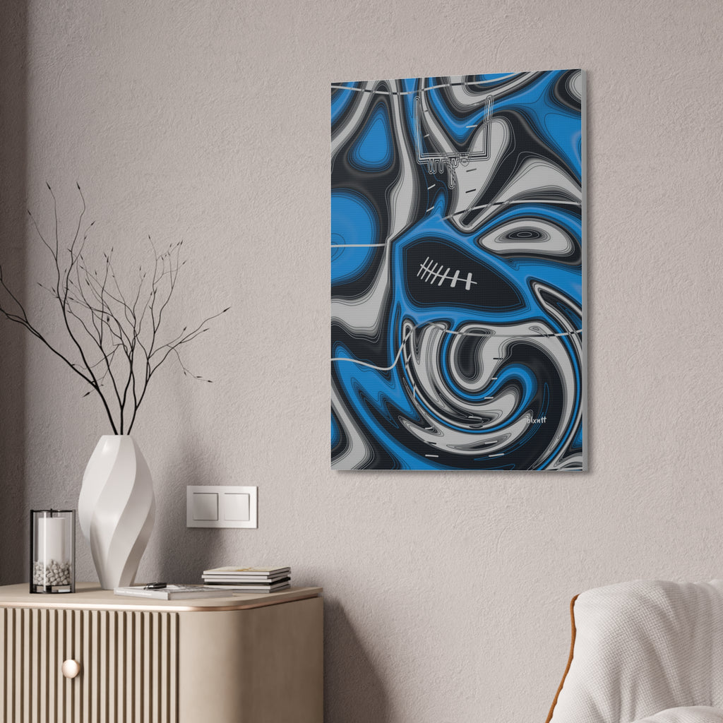 Sky Blue, Black & Silver Trippy Football Glossy Canvas