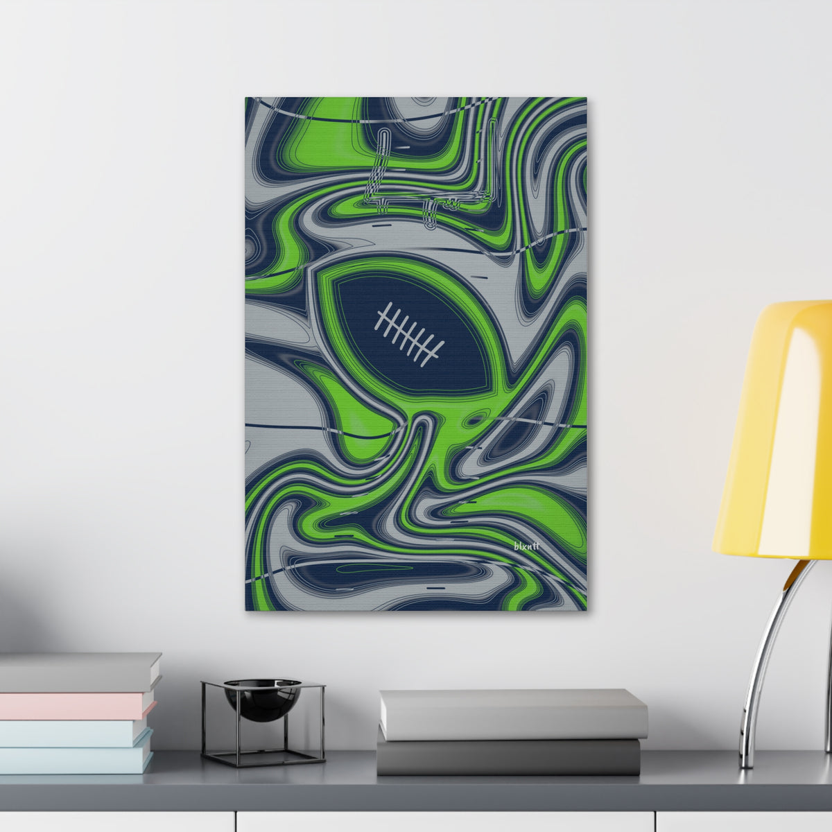 Navy & Neon Green Trippy Football Glossy Canvas