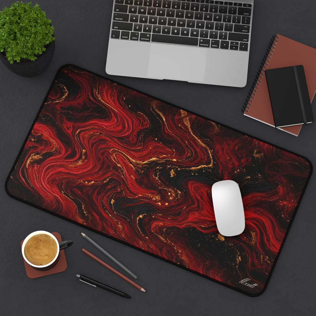 Red & Black Marble Desk Mat