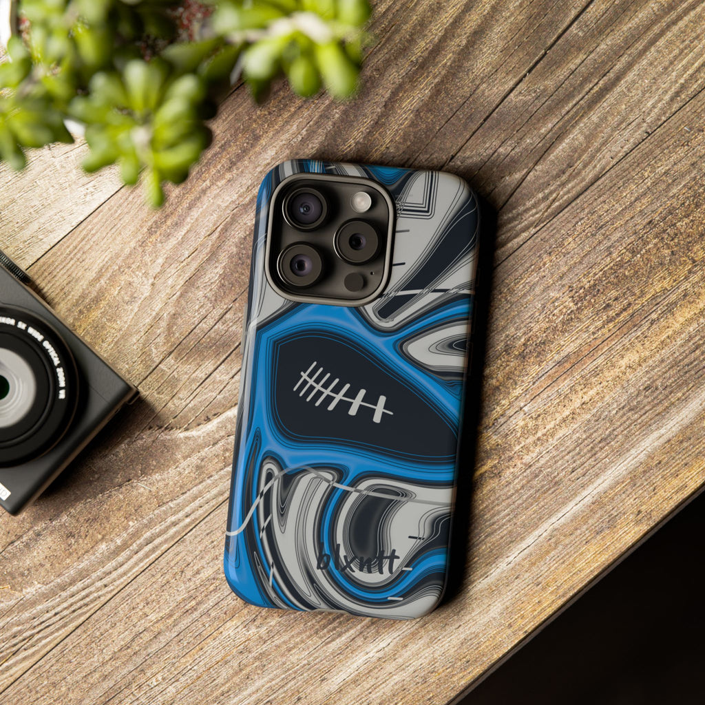 Sky Blue, Black & Silver Trippy Football Phone Case