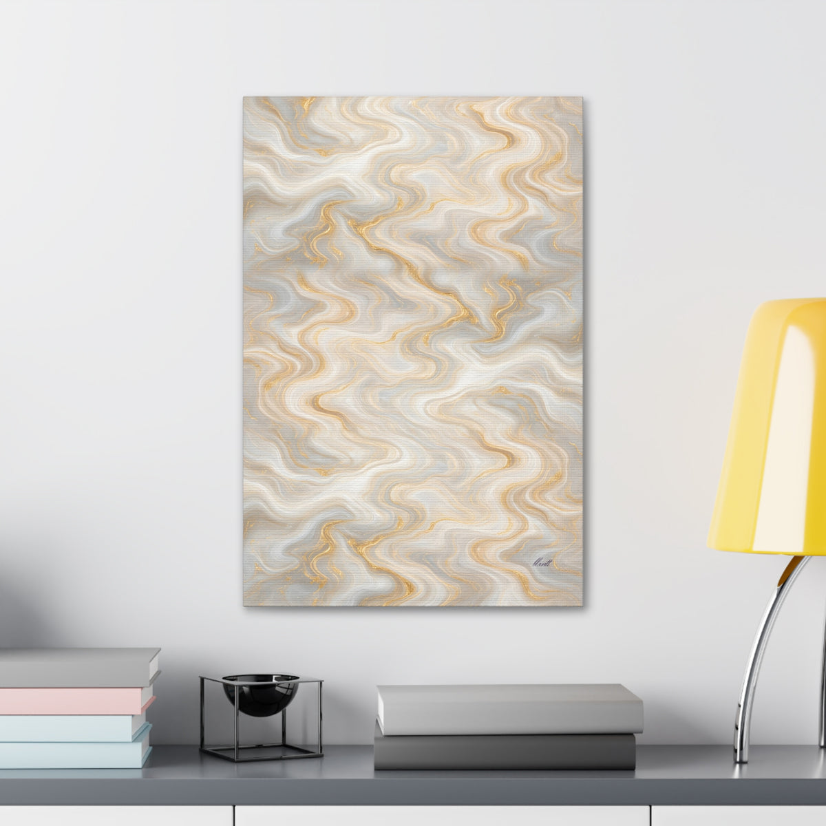 White & Gold Marble Glossy Canvas