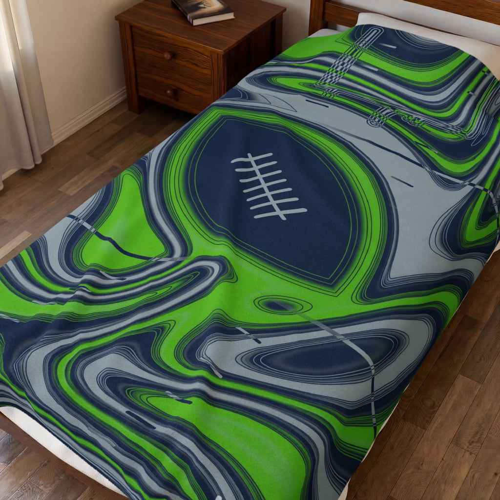 Navy & Neon Green Trippy Football Blanket
