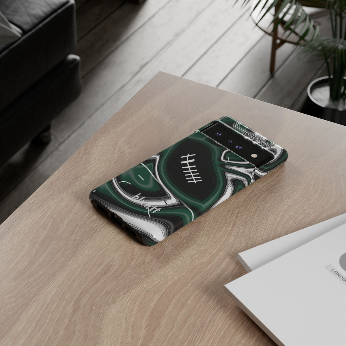 Hunter Green & White Trippy Football Phone Case