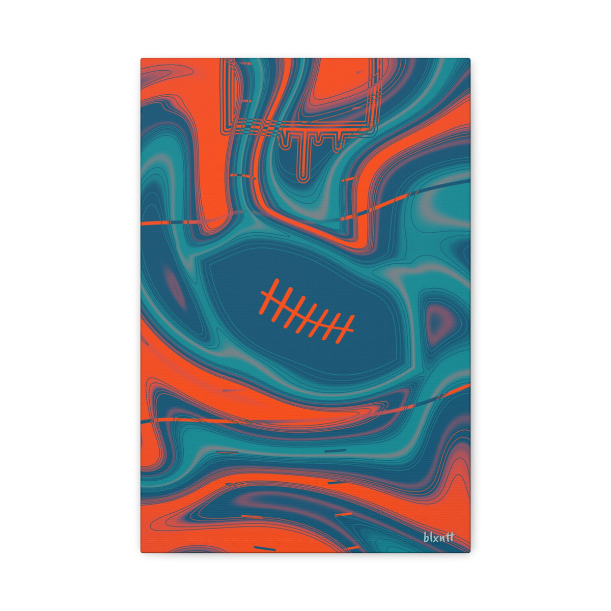 Aqua & Orange Trippy Football Canvas
