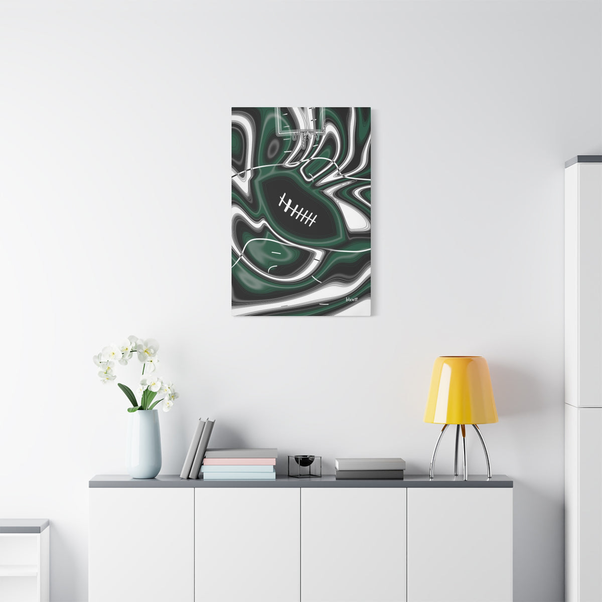Hunter Green & White Trippy Football Canvas