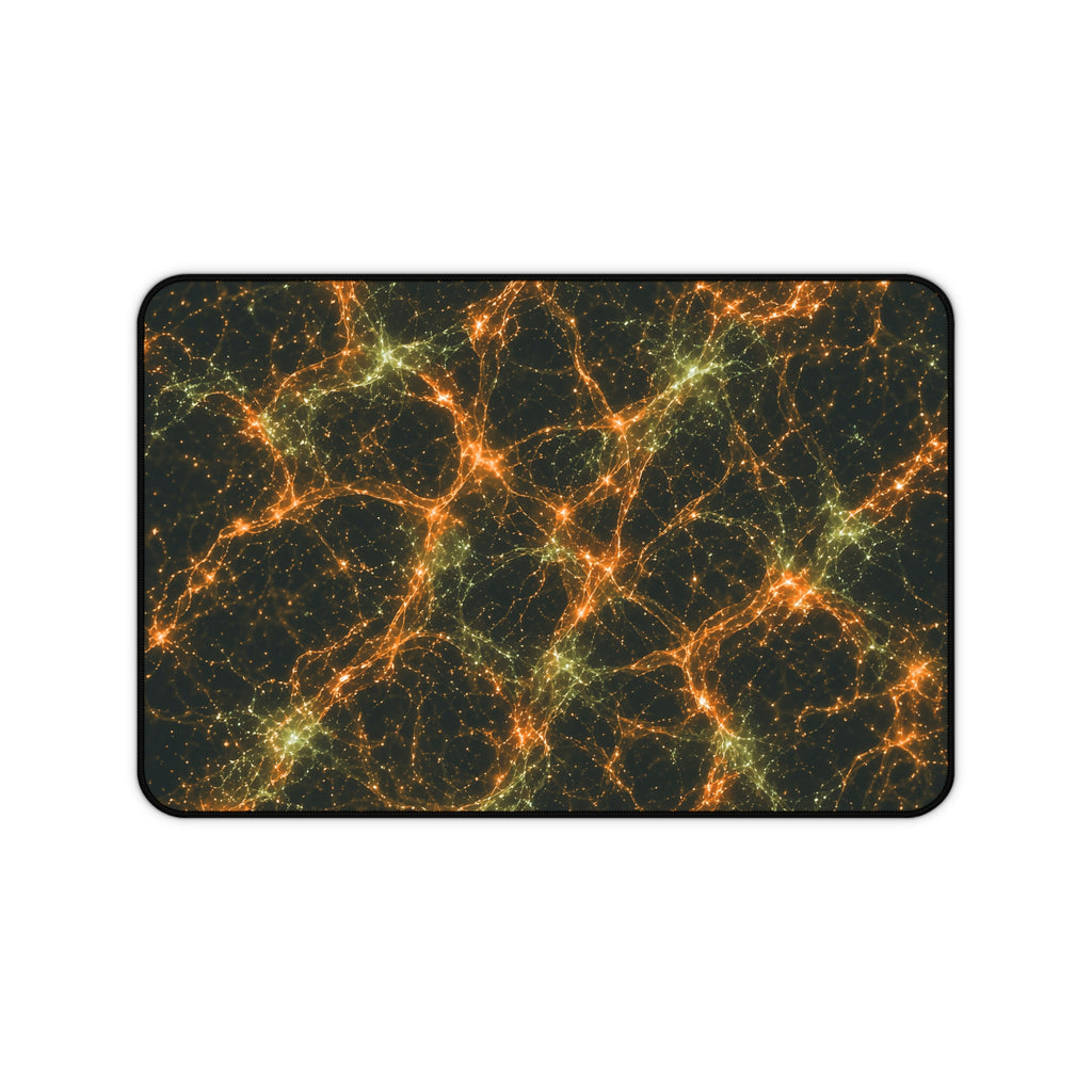 Neon Mycelium - Electric Tangerine Teal Desk Mat