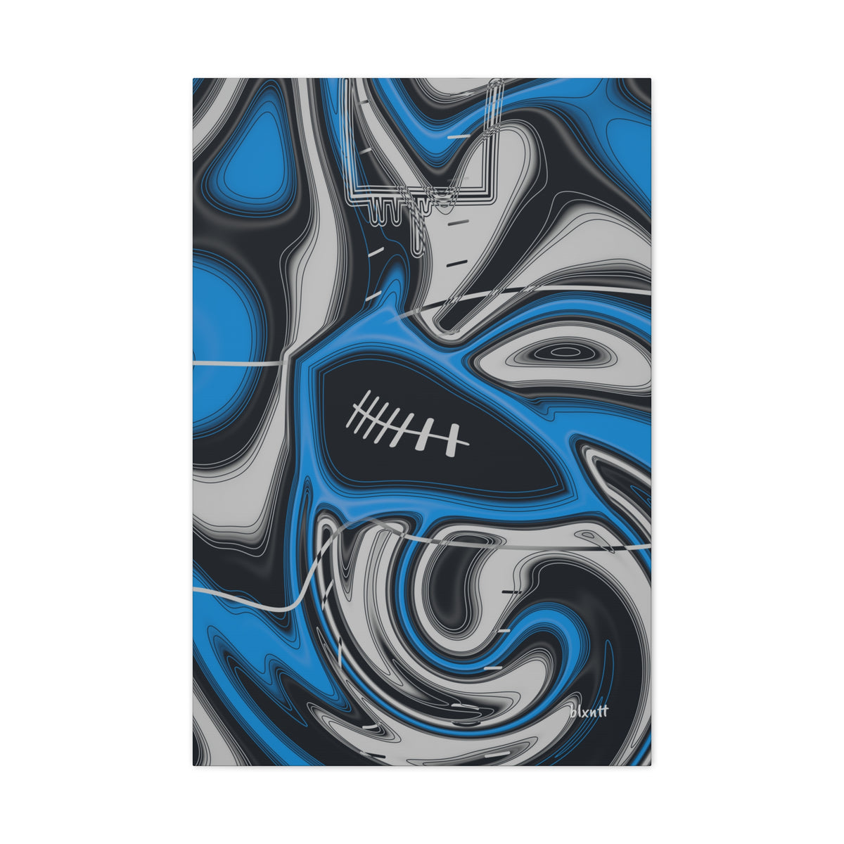 Sky Blue, Black & Silver Trippy Football Canvas