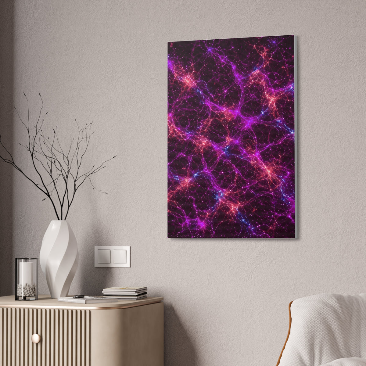 Neon Mycelium - Ember Orchid Glossy Canvas