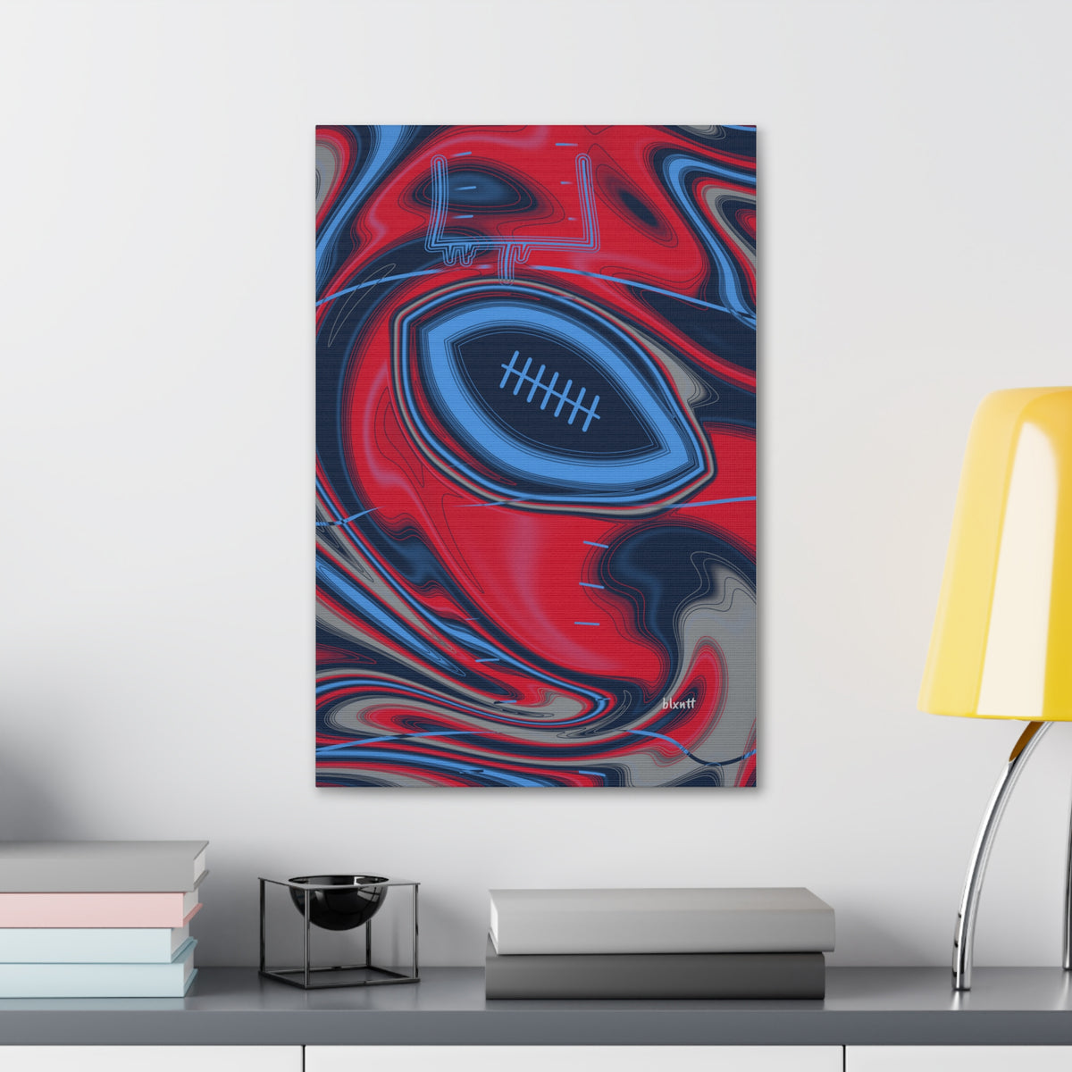 Navy, Light Blue & Red Trippy Football Glossy Canvas