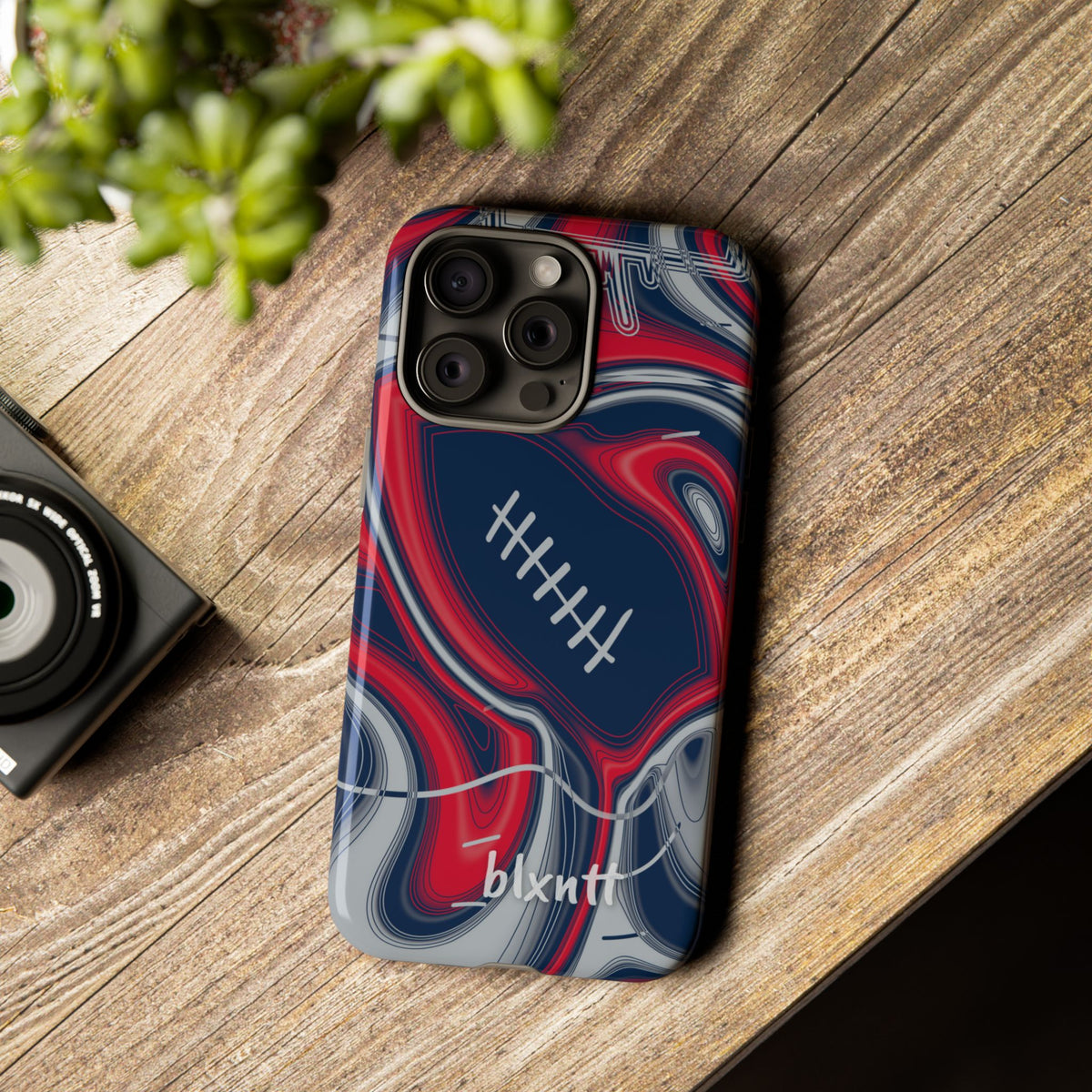 Navy, Red & Silver Trippy Football Phone Case