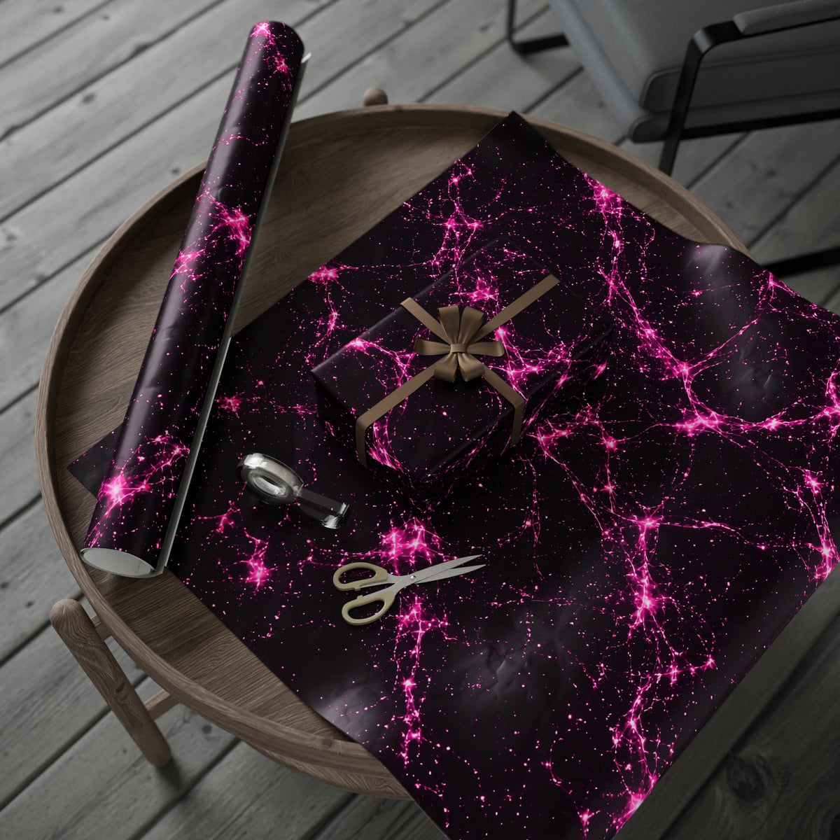 Neon Mycelium - Hot Pink Pulse Wrapping Paper